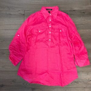RALPH LAUREN %100 linen Bright Pink Button-Up Shirt-BRAND NEW